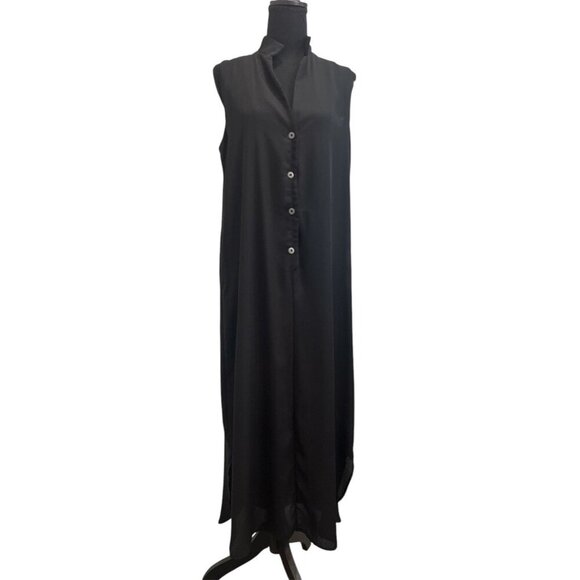 Women’s Cake Black Button down Maxi Sleeveless Shirt Dress Size L - Picture 1 of 7